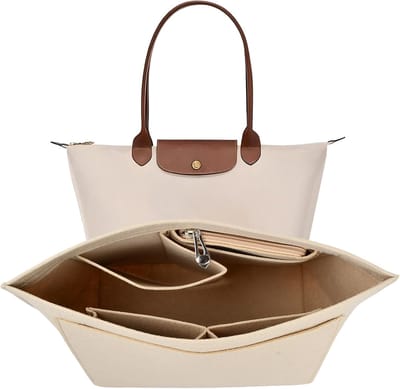 Famanu – Vilten tas organizer insert met meerdere vakken - opvouwbare handtas organizer geschikt voor lange en korte handvatten - beige