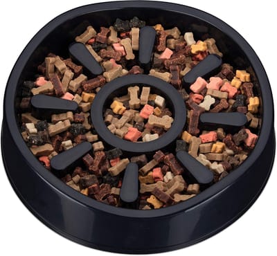 Famanu - Anti schrok voerbak hond, kunststof, antislip, voor grote honden, eetbak tegen schrokken, 900 ml, zwart