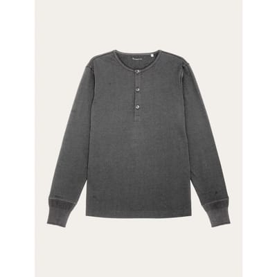 Long Sleeve KnowledgeCotton Apparel Men Bo Henley Dark Grey Melange-S