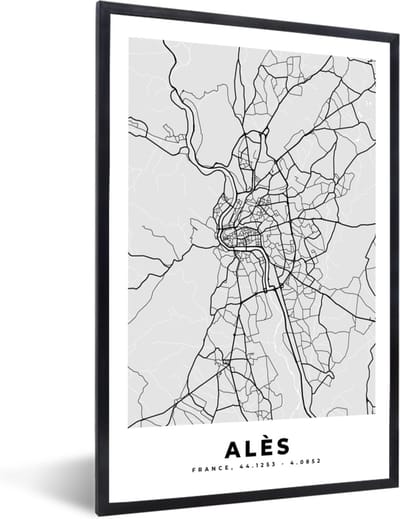Fotolijst incl. Poster - Kaart – Stadskaart – Alès - Plattegrond – Frankrijk - 40x60 cm - Posterlijst