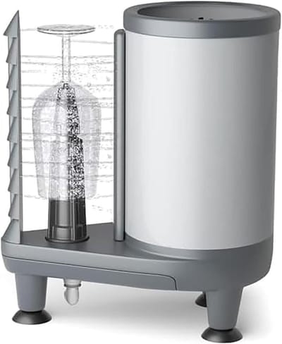 Niet-elektrische glazenwasser - Glazenspoeler Kopjesreiniger - Snel Glazen Reinigen - 360° Nylon Borstel - 36 cm Hoogte - Grijs Wit
