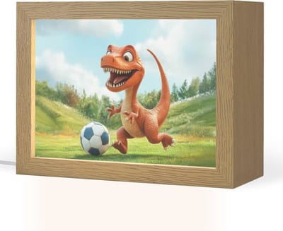 Nachtlampje 20x15 cm - Kinder lampje - Dinosaurus - Oranje - Cartoon - Voetbal - Tafellamp kinderkamer - Slaapkamer lamp - Bedlamp kinderen - Kinderlampje stopcontact - Wandlamp babykamer - Nachtlampjes