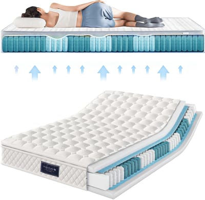 Verenmatras, 7-zone koudschuimmatras, pocketveren, 160x200cm, 100% Oeko-Tex gecertificeerd, gewatteerde microvezelhoes, hardheidsniveau H3, 25cm hoogte