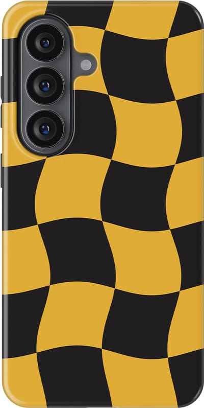 Checkered Warp Hoesje Samsung Galaxy S26 | Geschikt Voor Mag | Uniek Design Hoesje | Beschermhoes Samsung Galaxy S26 Yellow Rush