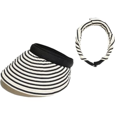 Eenvoudige Opvouwbare Zonneklep Hoed Gestreept Patroon Brede Rand Zonnehoed UV-bescherming Ademend Lege Top Pet Zomer black