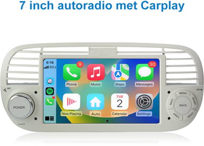 Junsun Autoradio Geschikt Voor Fiat 500 2007-2015 Accessoires - Android 15 - Draadloze CarPlay & Andriod Auto, GPS-Navigatie, Stuurwielbediening, 7'' Navigatiesysteem - Wit - WIFI - Blutoorh - DSP- RDS- FM- 2GB+64GB, Quad-core processor