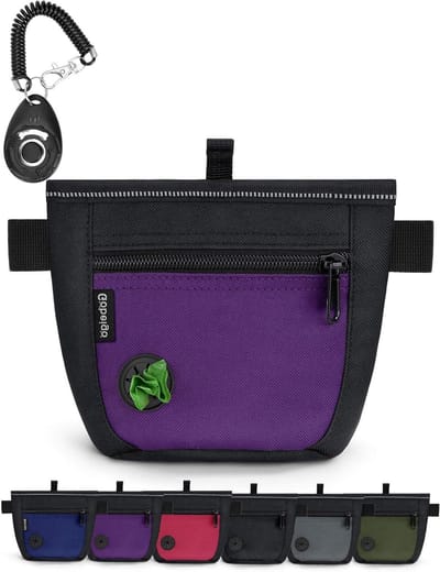 Honden Treat Bag - Honden Snack Tas - Honden Training - Verbeterde Magneet Sluiting - 2 Cups Capaciteit - Zwart Paars