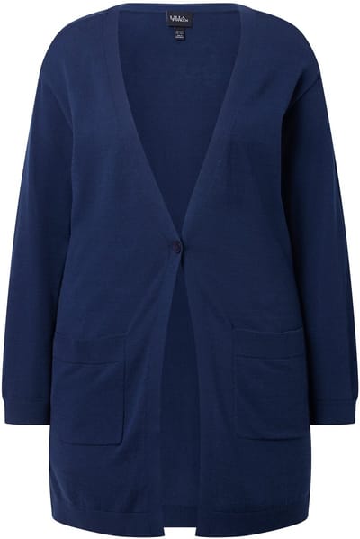 Ulla Popken - Dames - Vest knoopsluiting V-hals lange mouwen - Inktblauw - Maat 42+