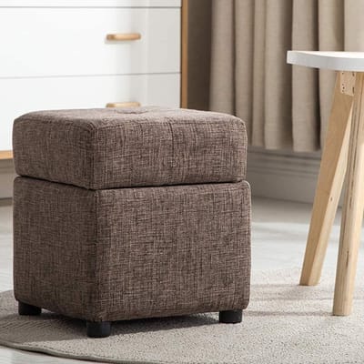 Kubus Voetenbank - Opbergpoef - Extra Zitten - Linnen Bekleding - Niet Gespecificeerd - Lichtbruin