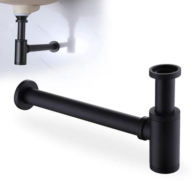 afvoerplug exact - Ronde fles P-sifon - Sifon - Afvoer voor badkamer gootsteen - In hoogte verstelbaar - Afvoer met glijvoeg - Gootsteenafvoer - Decoratieve afvoer voor wastafel - Afvoerset - Matzwart