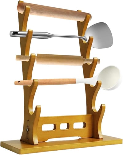 Houten Fluitrek - Bordenrek Houder - Keuken Organiseren - Vijflaags Ontwerp - 37 cm - Lichtbruin