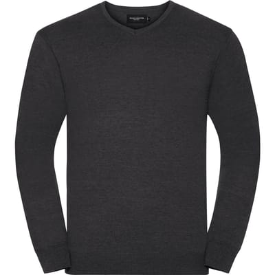 Russell Collection Heren Gebreid V Hals Sweatshirt (Houtskool mergel)