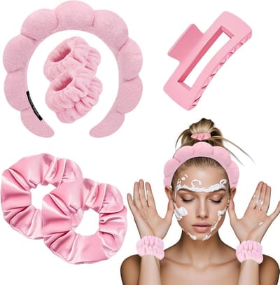 Complete Spa Set: Hoofdband, Polsbandjes en Haaraccessoires voor Gezicht & Huidverzorging