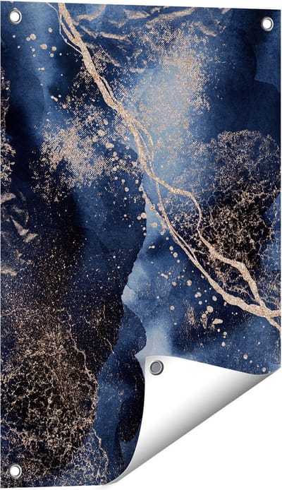 Gards Tuinposter Abstracte Kunst - Zwarte Marmer met Gloed - 40x60 cm - Tuindoek - Tuindecoratie - Wanddecoratie buiten - Tuinschilderij