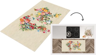 Keukenloper - Loper keuken - Kaart - Bloemen - Vintage papier - 120x60 cm - Keukenloper vinyl