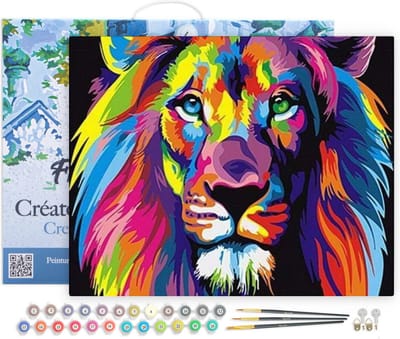 Figured'Art Schilderen op Nummer Volwassenen met lijst - Leeuw Pop-art - Handwerk acrylverf Kit DIY Compleet - 40x50cm Canvas al ingelijst