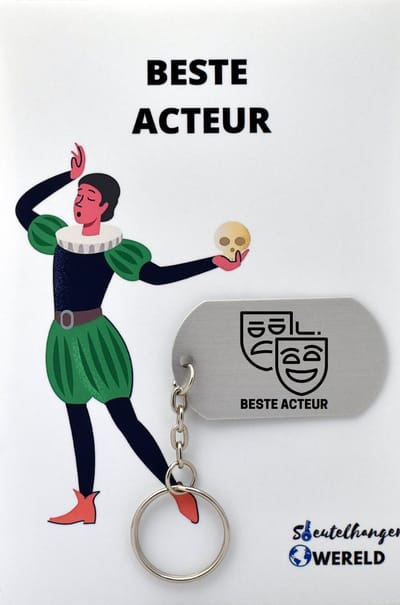 Beste acteur Sleutelhanger inclusief kaart – acteur cadeau – beste acteur- Leuk kado voor je acteur om te geven - 2.9 x 5.4CM