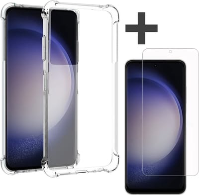 Samsung Galaxy S23 Ultra Hoesje transparant anti shock backcover + Samsung Galaxy S23 Ultra Screenprotector gehard glas tempered glass