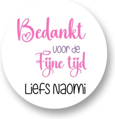 20x Sluitsticker Bedankt voor de fijne tijd - Roze Afscheid - Sticker met naam - Cadeausticker - Sluitsticker - Rond - 40mm - 20 stuks - Wensetiket - Afscheid - Basisschool - Uitdelen - Traktatie - Uitdeeltraktatie - Collega