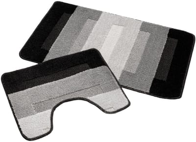 Badmat Set Nevada – Douchemat 50x80 cm & WC Mat 40x50 cm – Zachte Chenille Badkamermat – Antislip – Wasbaar – Oeko-Tex– Grijs Zwart