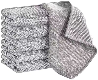 5-delige set staaldraad vaatdoeken - Deze veelzijdige set staaldraad vaatdoeken bevat keukendoeken, vaatdoeken en vaatdoeken. De duurzame schoonmaakdoekjes maken het een item en hulpmiddel geschikt voor het schoonmaken van de badkamer en het huis.