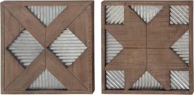 Houten Wanddecoratie Set - Wandpanelen - Woonkamer Decoratie - Set van Twee - 19x19 Inch - Bruin Grijs