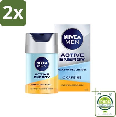 NIVEA MEN - Active Energy - Wake-up Gezichtsgel met Cafeïne - 50 ml - Voordeelverpakking - 2 stuks - Cafeïne - Energie