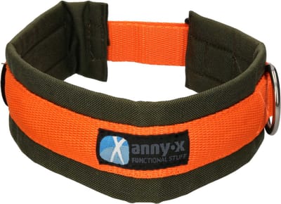 AnnyX Brede Halsband - FUN - Oranje/Olijfgroen - Gevoerd - maat M (5) - 5cm breed - Halsomvang vanaf 42 cm tot 48 cm -