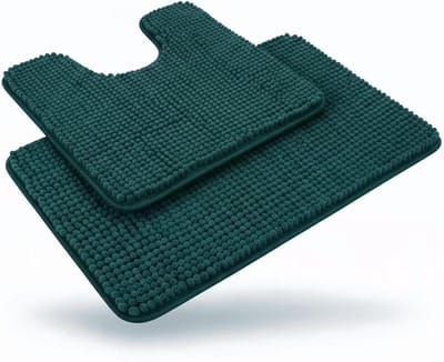 SnelShoppen - Linruione Chenille Badmat Antislip Wasbaar Sneldrogend Groen 50x80 + 50x50 cm voor Badkamer en Douche