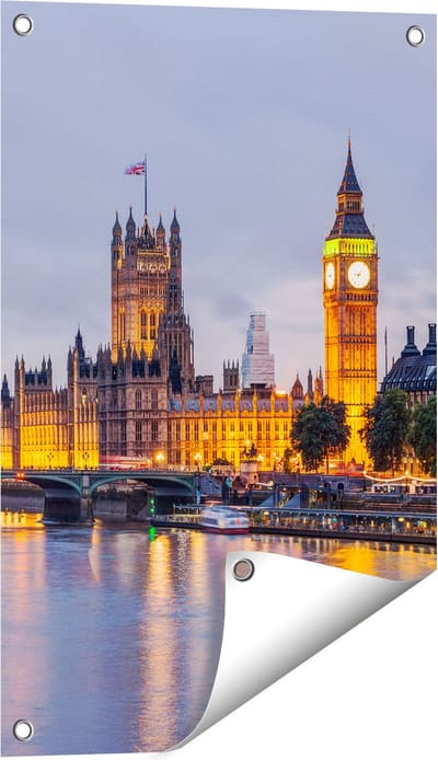 Gards Tuinposter London Big Ben en Westminster Brug - 40x60 cm - Tuindoek - Tuindecoratie - Wanddecoratie buiten - Tuinschilderij