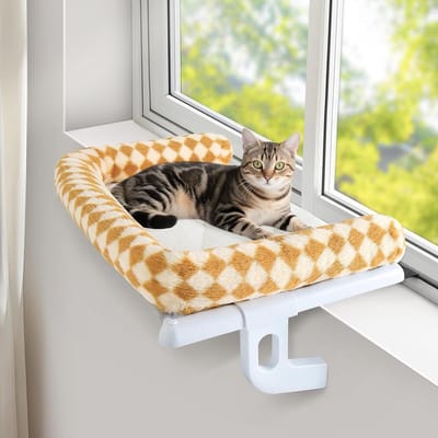 Hangmat voor katten - Raam- en vensterbankbed voor katten tot 18 kg - Comfortabele kattenligstoel voor balkon en radiator - Afmetingen 63x38 cm (Bruin, L)