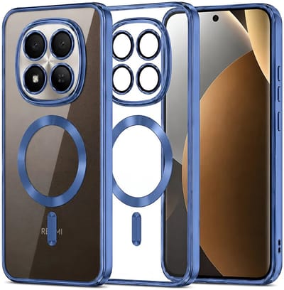 Hoesje geschikt voor Xiaomi Redmi Note 15 Pro Plus / Xiaomi Poco M8 Pro - Techsuit Luxury Crystal Back Cover - Geschikt voor MagSafe - Transparant/Donkerblauw