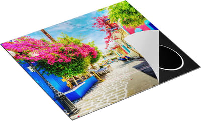 Chefcare Inductie Beschermer Kleurrijke Straat op het Eiland Kos, Griekenland - 60x50 cm - Afdekplaat Inductie - Kookplaat Beschermer - Inductie Mat