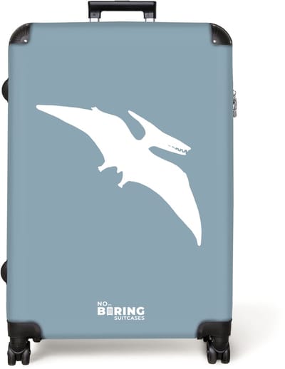 NoBoringSuitcases.com® - Koffer groot - Reiskoffer lichtgewicht - Blauw met Pteranodon dino - Rolkoffer met 4 wielen - Grote trolley XL - 98 liter bagage
