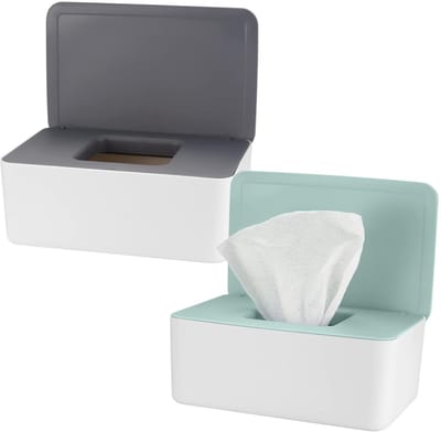 Famanu – Set van 2 vochtige doekjes boxen, dispenser voor toiletpapier en servetten met deksel, ideaal voor thuis en kantoor
