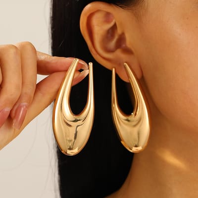 Eenvoudige Gladde Grote Waterdruppel Oorbellen voor Vrouwen Nieuwe Mode Geometrisch U-Vormig Metaal Gouden Lange Oorsieraden Mujer Brincos brown