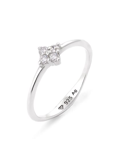 Elli PREMIUM - Ring - Verlovingsring Dames Bloem Lab-gekweekte Diamant Briljant Geslepen Wit (0,14 ct) 925 Sterling Zilver Bruiloft -