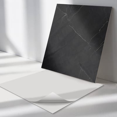 Wallfluent Vinyl Tegels - Elegant Marmerpatroon Vloer Tegels PVC - 30 cm x 30 cm - Zwart PVC Tegels - Set van 9 - Vierkant PVC Tegels - Texturen Plaktegels - Zelfklevende PVC Tegels - Plaktegels Keuken en Badkamer