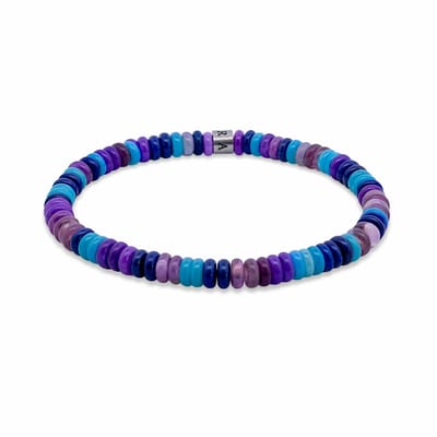 7FB-0802 – Frank 1967 – Heren Armband – Kralenarmband – Lichtblauw, Donkerblauw & Donkerpaars – Zilverkleurig