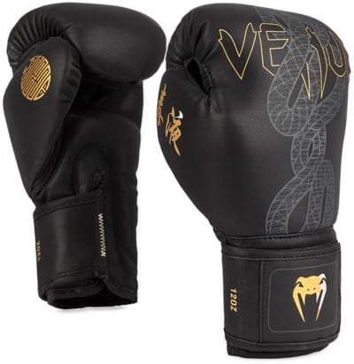 Venum Serpenti Bokshandschoenen Zwart Zilver Goud - 10 OZ