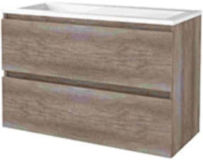 Basic-Line Start 46 Badkamermeubelset - 100 x 46 cm - Greeploos - 2 Lades - Acryl Wastafel - 1 Kraangat - Scotch Oak