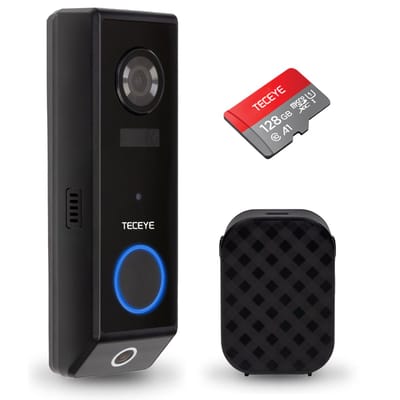 TECEYE Videodeurbel met Camera 2K Ultra HD – Draadloze & Bedrade Deurbelcamera met 2 Lenzen - Zonder Abonnement -2K Ultra HD - 128GB SD