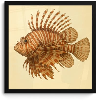 Poster in lijst - Fotolijst 40x40 cm - Posters - Strepen - Vis - Rond - Stekels - Posterlijst zwart - Decoratie - Wanddecoratie woonkamer - Muurdecoratie slaapkamer