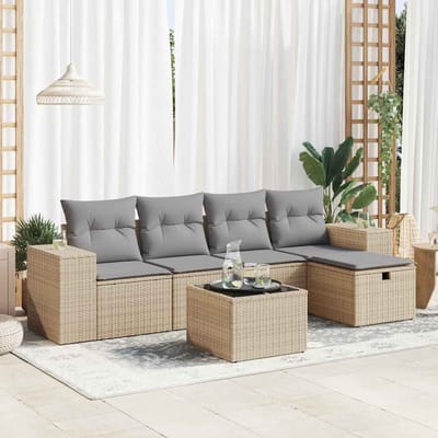 vidaXL - 6-delige - Loungeset - met - kussens - poly - rattan - beige