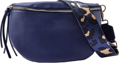 Nouka Donker Blauwe Dames Tas – Schoudertas – Crossbody – Buideltas - met Verstelbare & Afneembare Tassenriem / Schouderriem – Met Panterprint