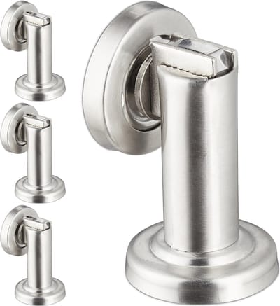 4x deurstopper binnen - deurvastzetter magneet - roestvrij staal - wandmontage