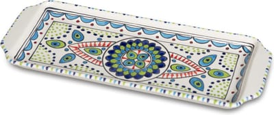 Cake schaal Pavo serveerschaal handgemaakt 35 x 14 cm pauw groen blauw | CP.PA.30 | Dishes & Deco