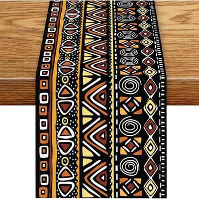 Abstract Geometrische Afrikaanse Etnische Stijl Linnen Tafelkleed Huis Tafeldecoratie Herbruikbaar Keuken Eettafelkleed Feestdecoratie 150x33cm white