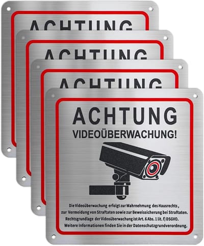 Videobewaking Waarschuwingsborden 4 Stuks - Aluminium 15x15 cm, Weerbestendig en Hoogzichtbaar