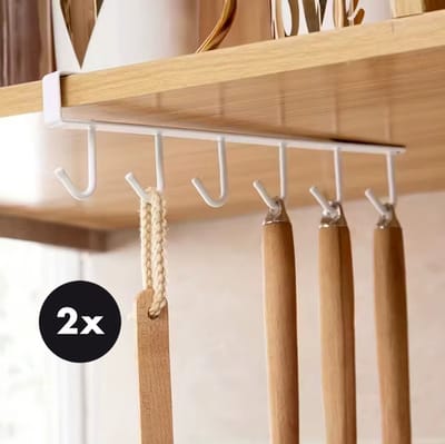 Actie4you®- 2 Stuks - Hangrek - rails - bekerrek - Mokkenrek - kopjesrek - Bekerhaak - kledingrek - ophangrek -keukengerei - keuken organizer – Wit